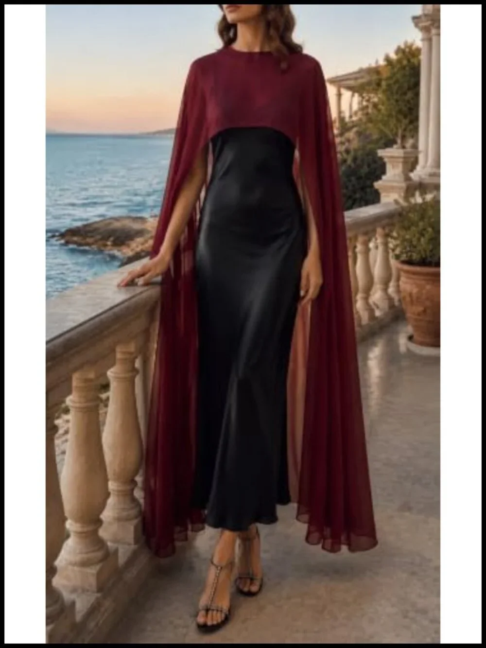 Chiffon Sheer Mesh Cape High Low Flowy Poncho Bridal Capelet Evening Dress